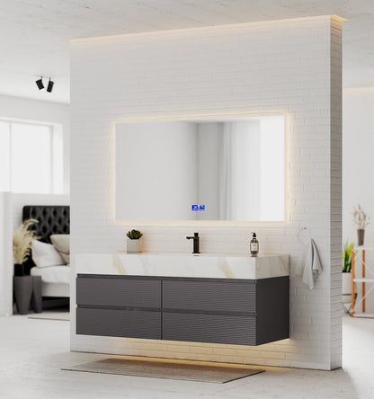 Dark Grey 60” Modern Floating Bathroom Vanity – Single Basin