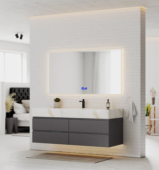 Dark Grey 60” Modern Floating Bathroom Vanity – Single Basin