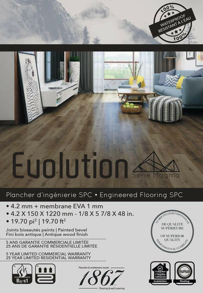 $1/ Sq.ft - Etna 5780804 - 1867 Flooring 5.2mm Vinyl Evolution Magma - Old batch - 39.4 Sq.ft Available