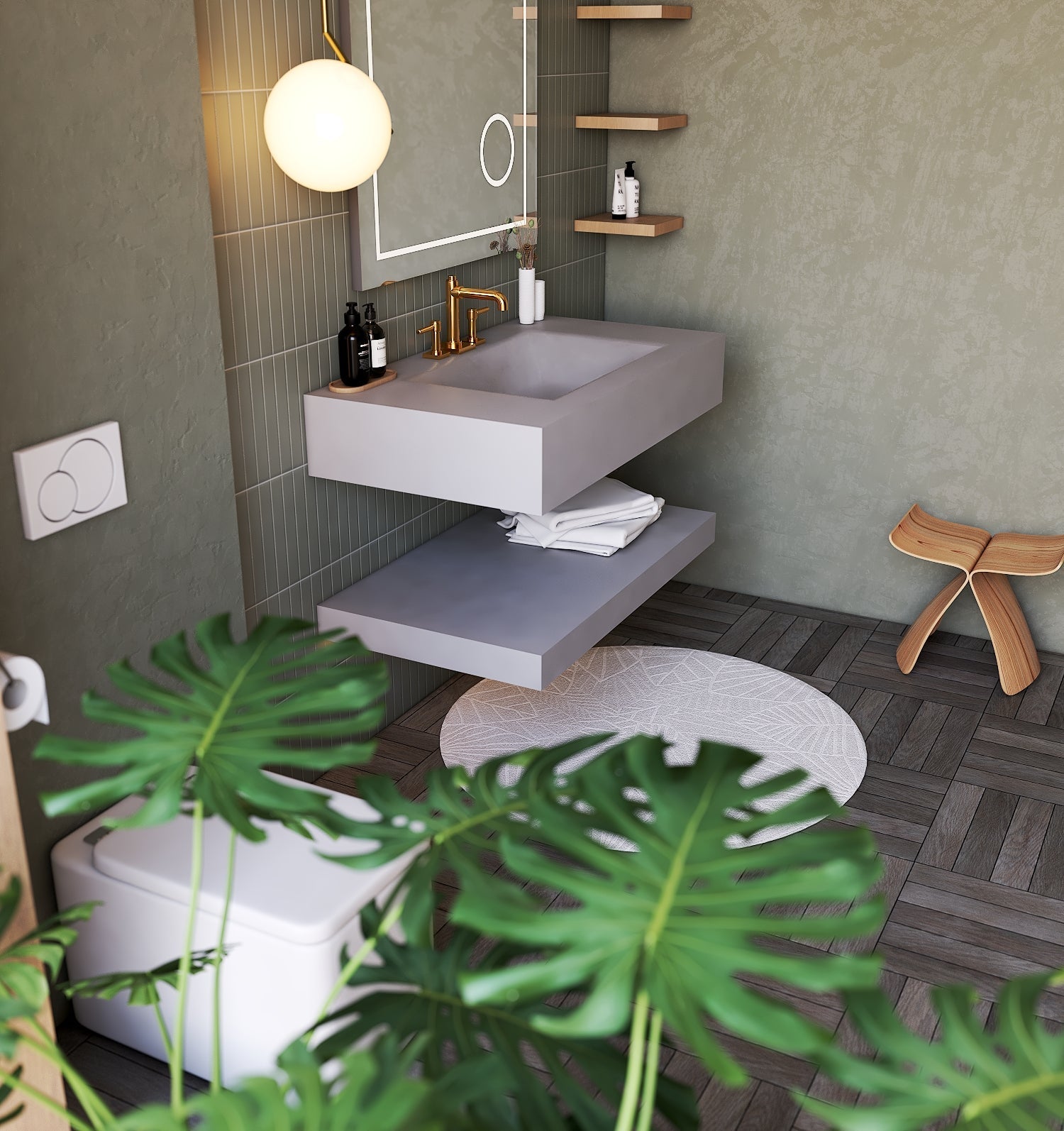 Grey Floating Vanity with Integrated Stone Sink – 32"/36"/40"