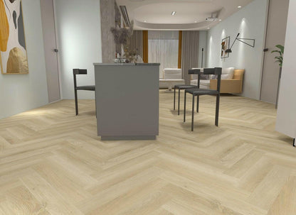 H04 Light Champagne - Woden Flooring SPC Vinyl 7mm Herringbone Collection