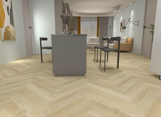 H04 Light Champagne - Woden Flooring SPC Vinyl 7mm Herringbone Collection