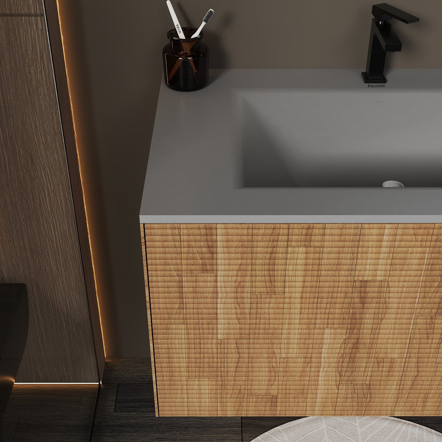 Linea Floating Vanity – Seamless Curved Stone Top, 36"