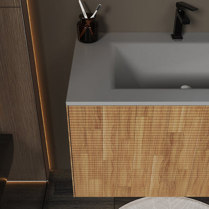 Linea Floating Vanity – Seamless Curved Stone Top, 36"