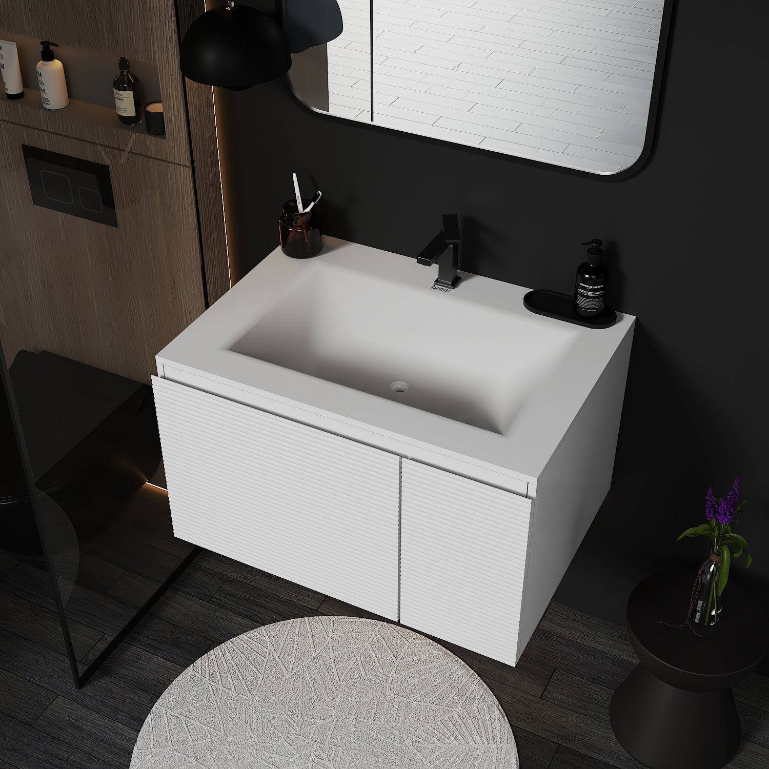 Linea White Floating Vanity – Seamless Stone Basin 40"