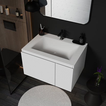 Linea White Floating Vanity – Seamless Stone Basin 40"