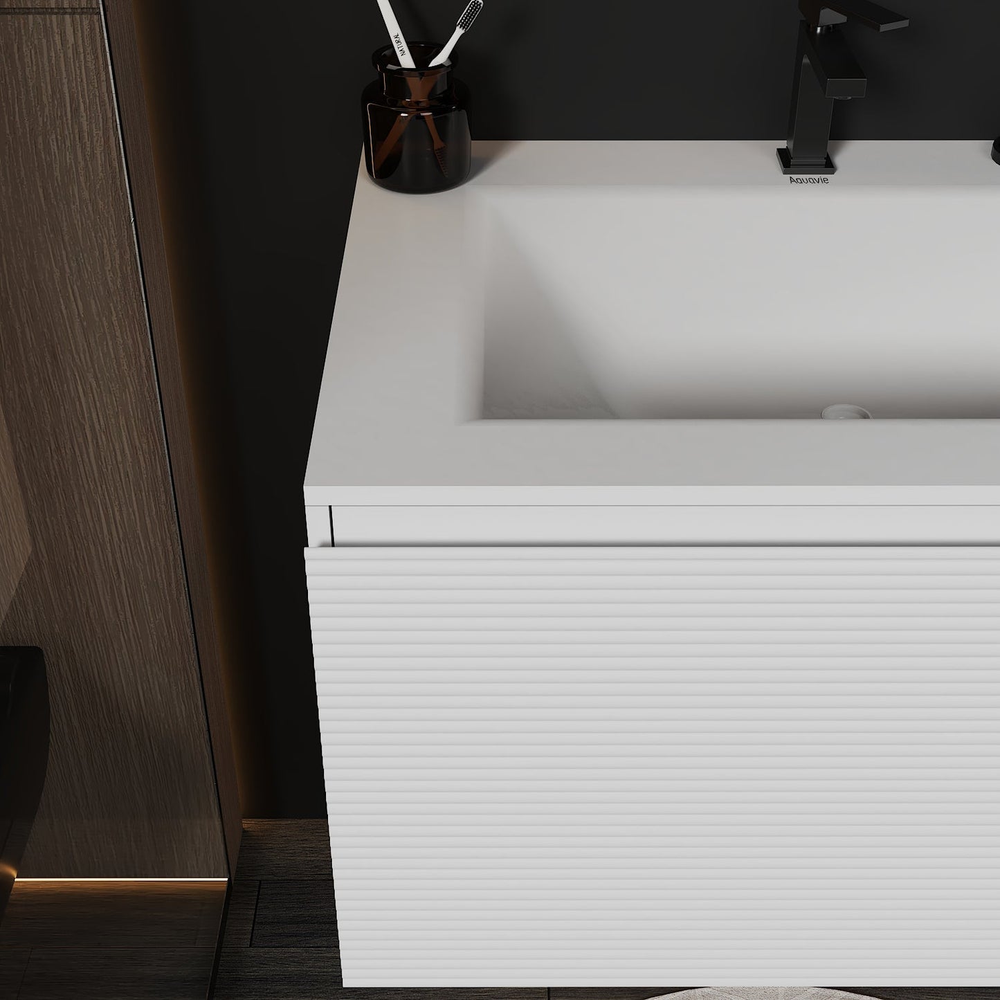 Linea White Floating Vanity – Seamless Stone Basin 40"