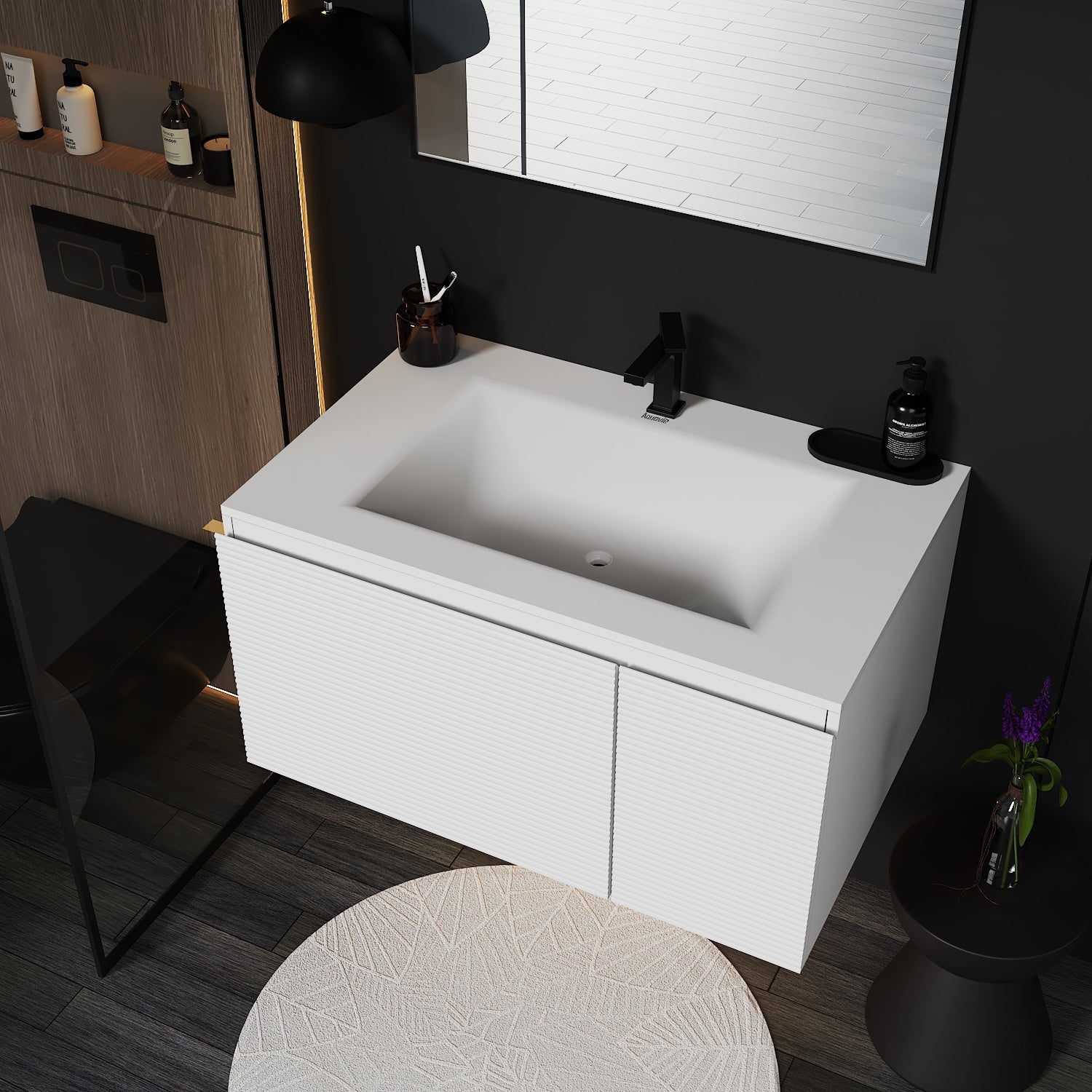 Linea White Floating Vanity – Seamless Stone Basin 40"