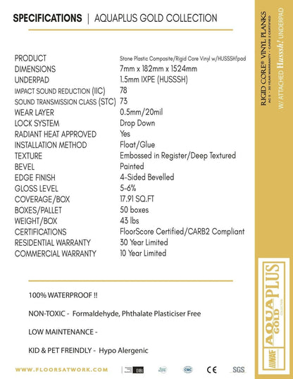 LISMORE - AQUAPLUS Gold 7mm SPC Vinyl Flooring
