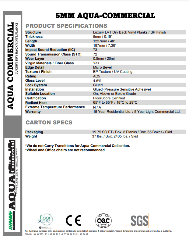 MARS- NAF 5mm Aqua Commercial Dry Back Vinyl Looselay