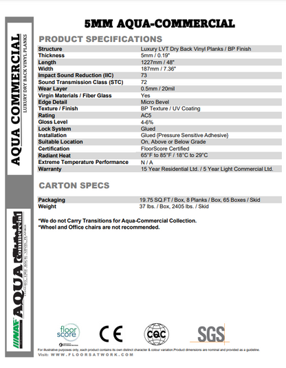 MARS- NAF 5mm Aqua Commercial Dry Back Vinyl Looselay