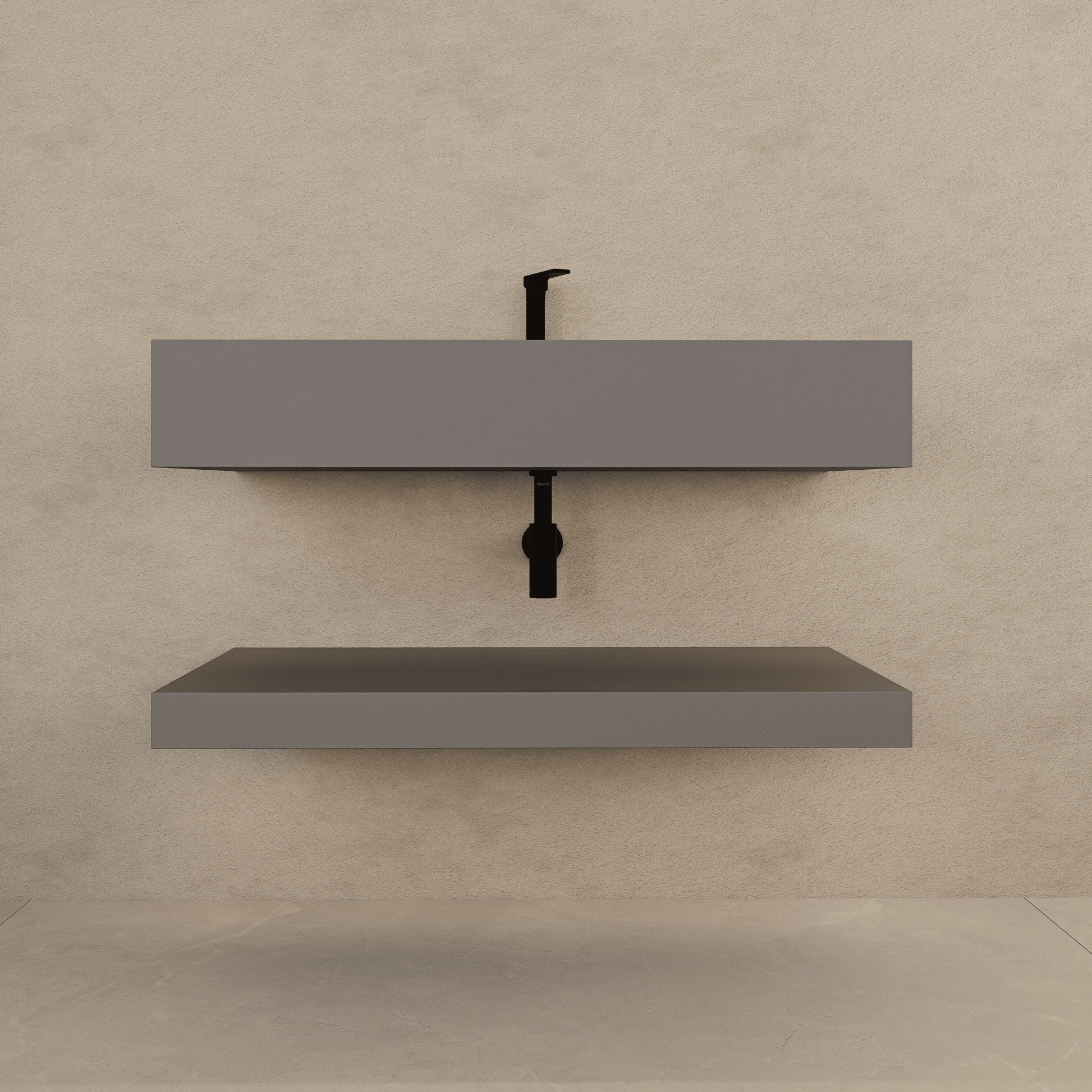 Matte Grey Floating Vanity – Marble-Look Stone, 30"/32"/40"/48"/60”-A3