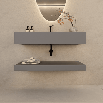 Matte Grey Floating Vanity – Marble-Look Stone, 30"/32"/40"/48"/60”-A3