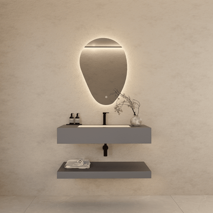 Matte Grey Floating Vanity – Marble-Look Stone, 30"/32"/40"/48"/60”-A3