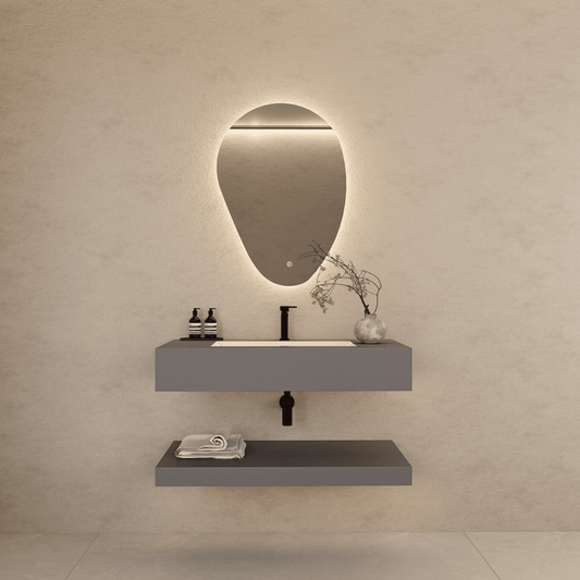 Matte Grey Floating Vanity – Marble-Look Stone, 30"/32"/40"/48"/60”-A3