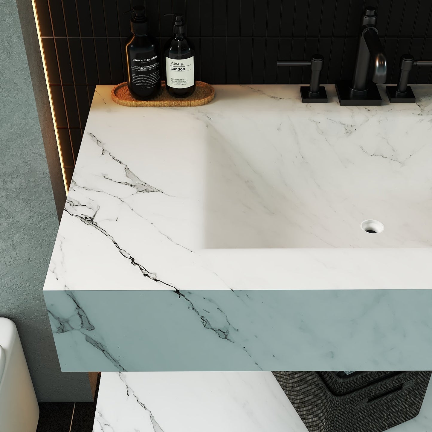 Minimalist Hotel Style Floating Vanity with Integrated Engineered Stone Basin – 32" / 36" / 40"