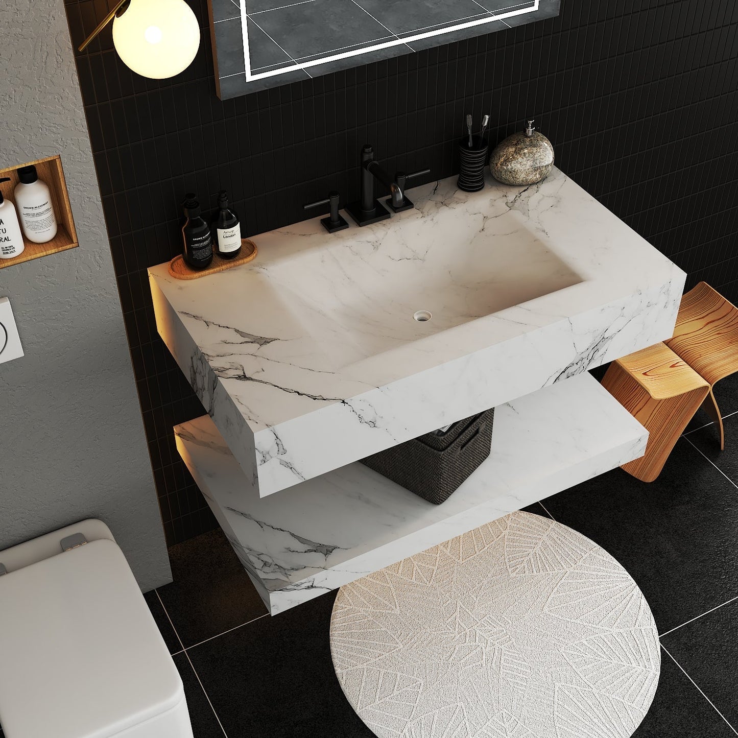 Minimalist Hotel Style Floating Vanity with Integrated Engineered Stone Basin – 32" / 36" / 40"
