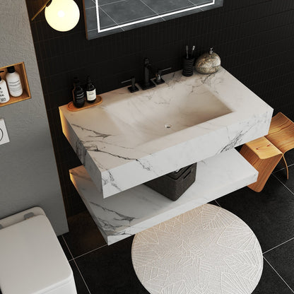 Minimalist Hotel Style Floating Vanity with Integrated Engineered Stone Basin – 32" / 36" / 40"