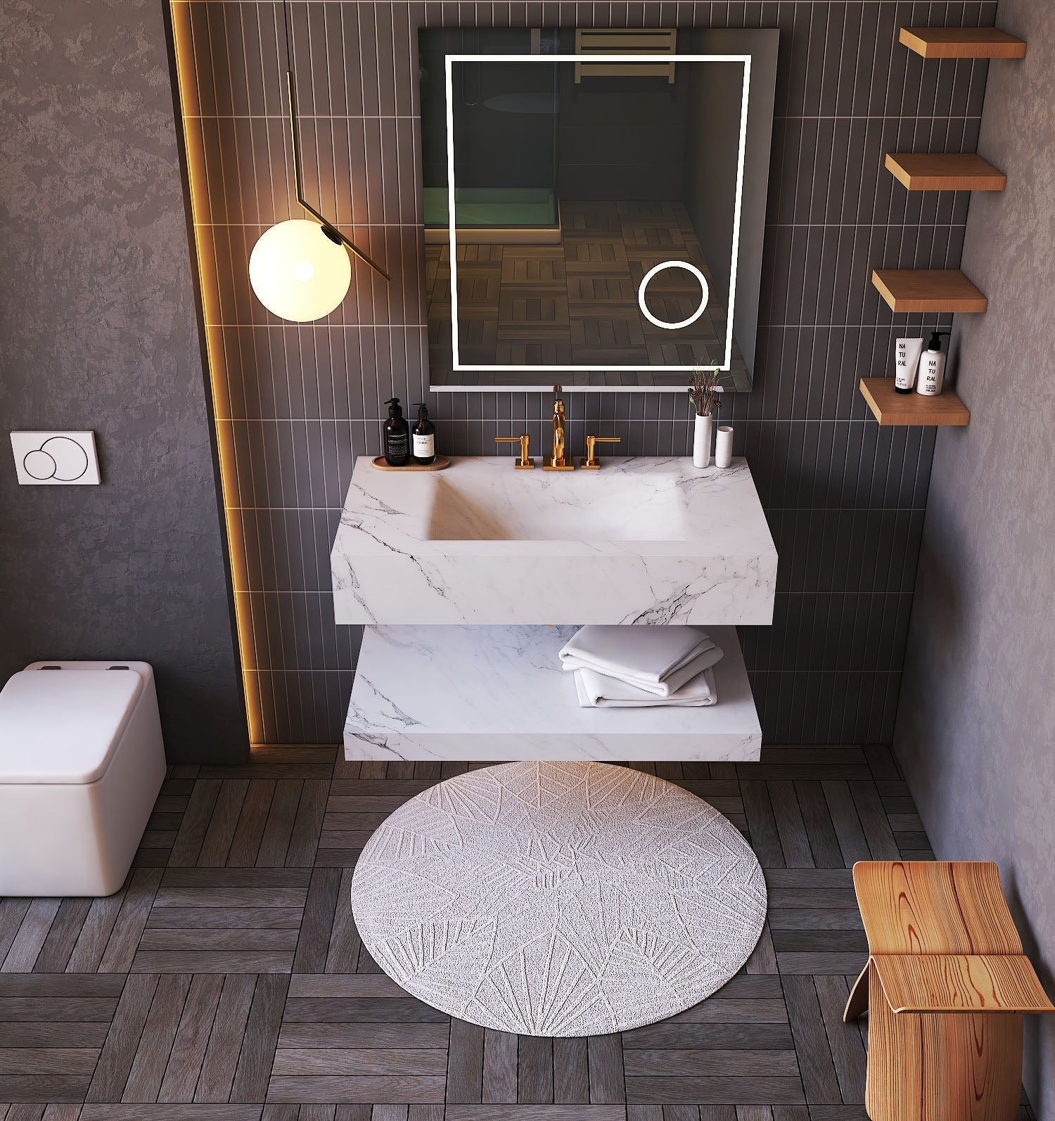 Minimalist Hotel Style Floating Vanity with Integrated Engineered Stone Basin – 32" / 36" / 40"