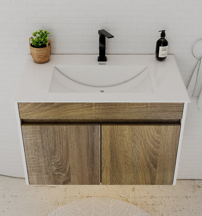 Modern Floating Vanity 24"/28"/30" – Narrow Depth 18", Ceramic Sink