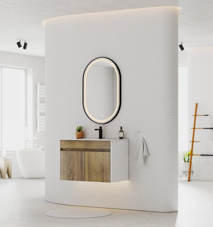 Modern Floating Vanity 24"/28"/30" – Narrow Depth 18", Ceramic Sink
