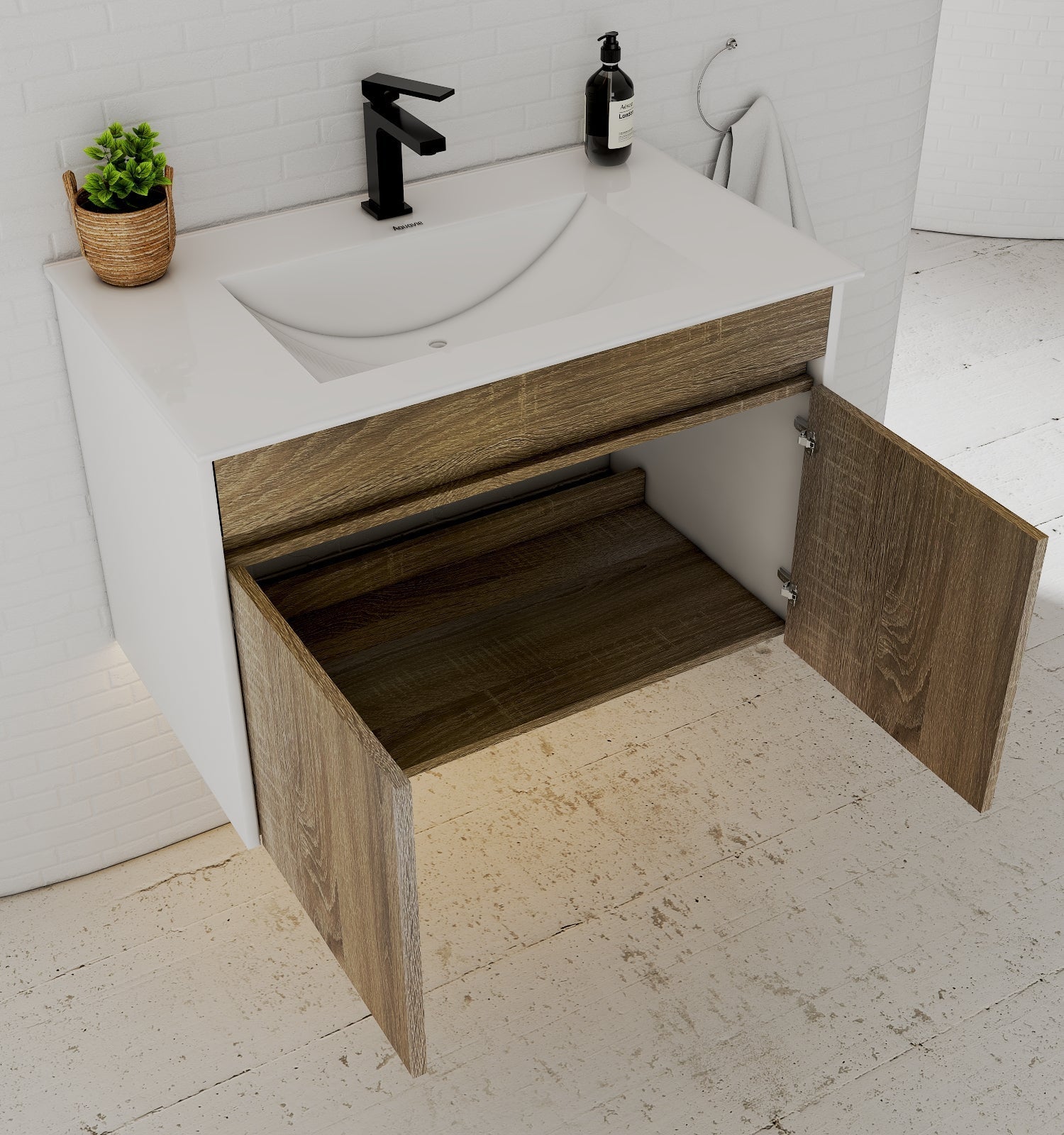 Modern Floating Vanity 24"/28"/30" – Narrow Depth 18", Ceramic Sink