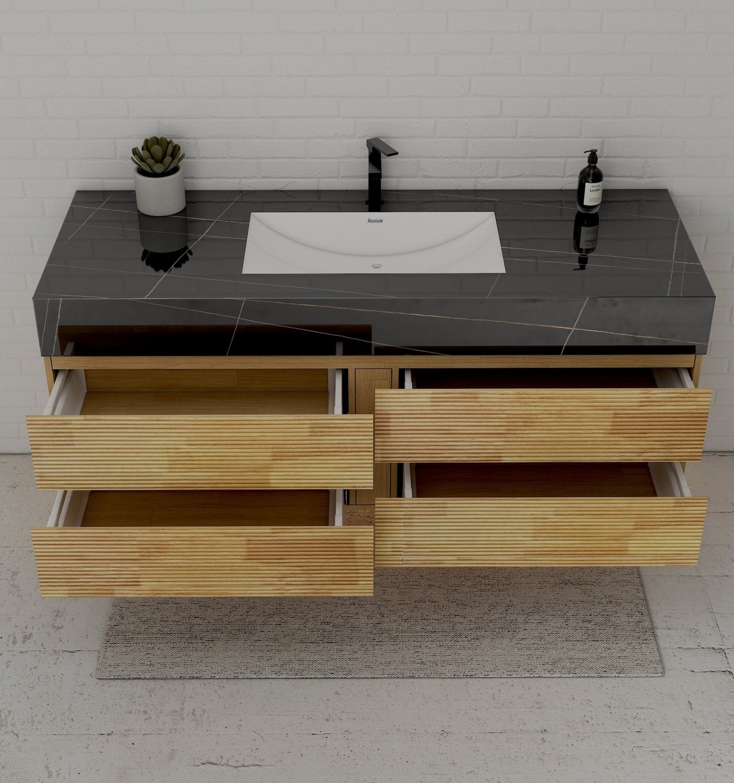 Natural Oak 60” Modern Floating Bathroom Vanity 4 Drawers– Single Basin