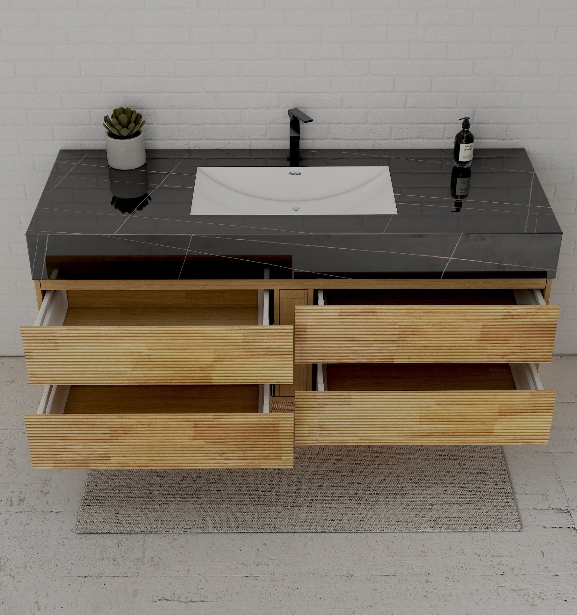 Natural Oak 60” Modern Floating Bathroom Vanity 4 Drawers– Single Basin