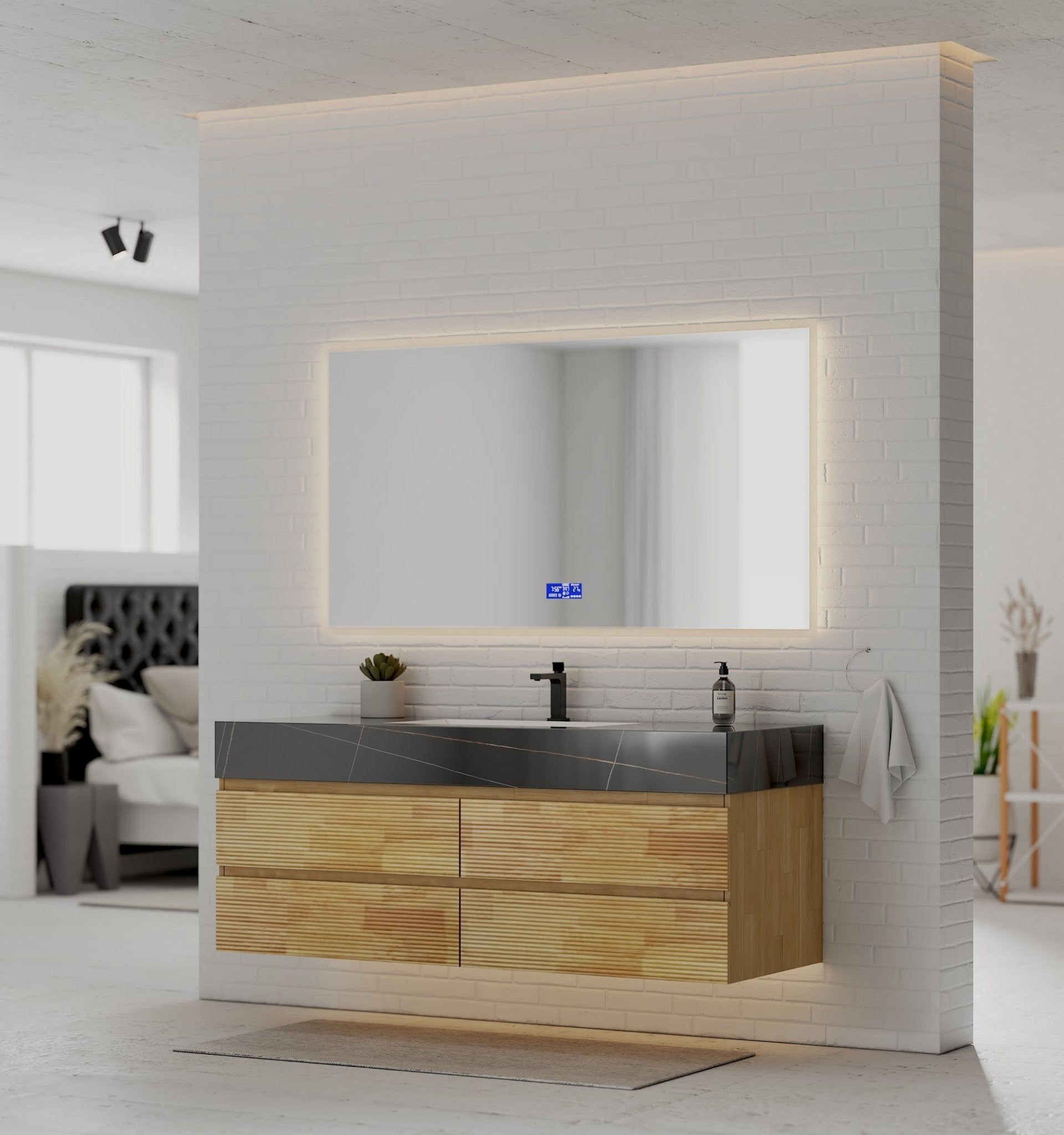 Natural Oak 60” Modern Floating Bathroom Vanity 4 Drawers– Single Basin