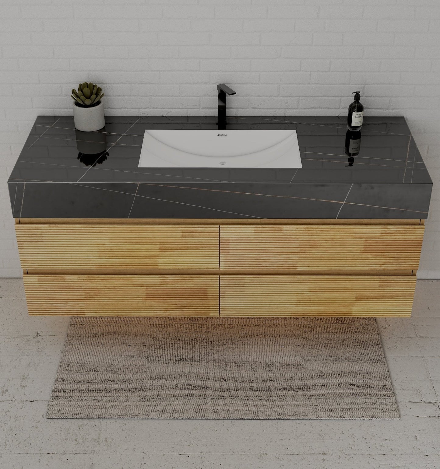 Natural Oak 60” Modern Floating Bathroom Vanity 4 Drawers– Single Basin