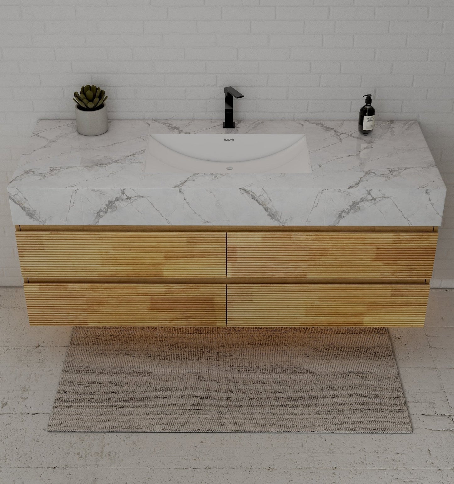 Natural Oak 60” Modern Floating Bathroom Vanity 4 Drawers– Single Basin