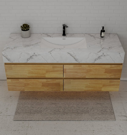 Natural Oak 60” Modern Floating Bathroom Vanity 4 Drawers– Single Basin