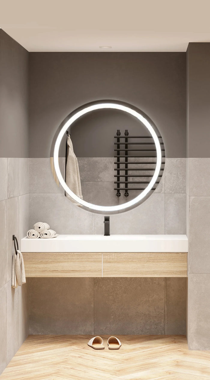 Orbit Collection - Aqua Mirrors Round Front-lit LED Mirror