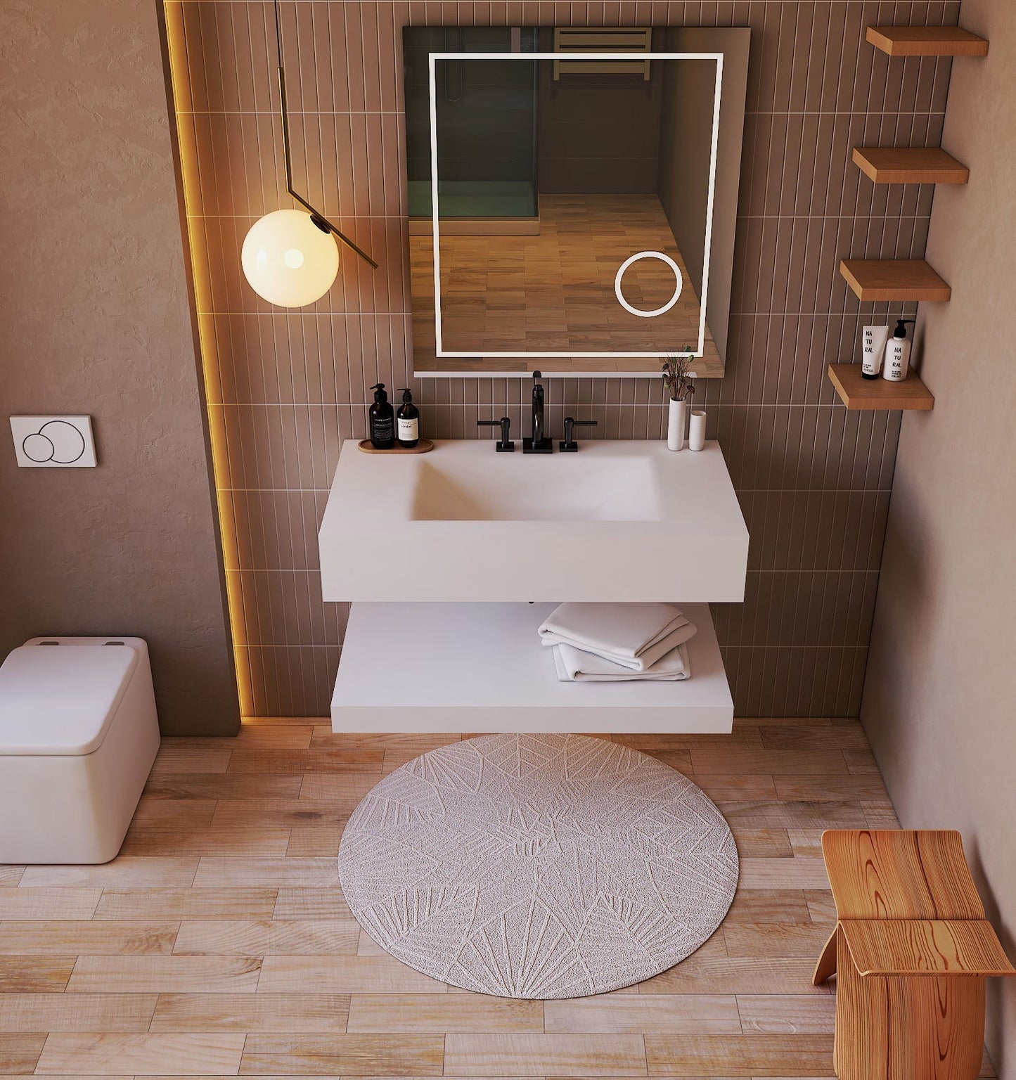 Pure White Minimalist Hotel Style Floating Vanity with Integrated Engineered Stone Basin – 32" / 36" / 40"