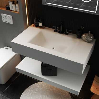 Pure White Minimalist Hotel Style Floating Vanity with Integrated Engineered Stone Basin – 32" / 36" / 40"