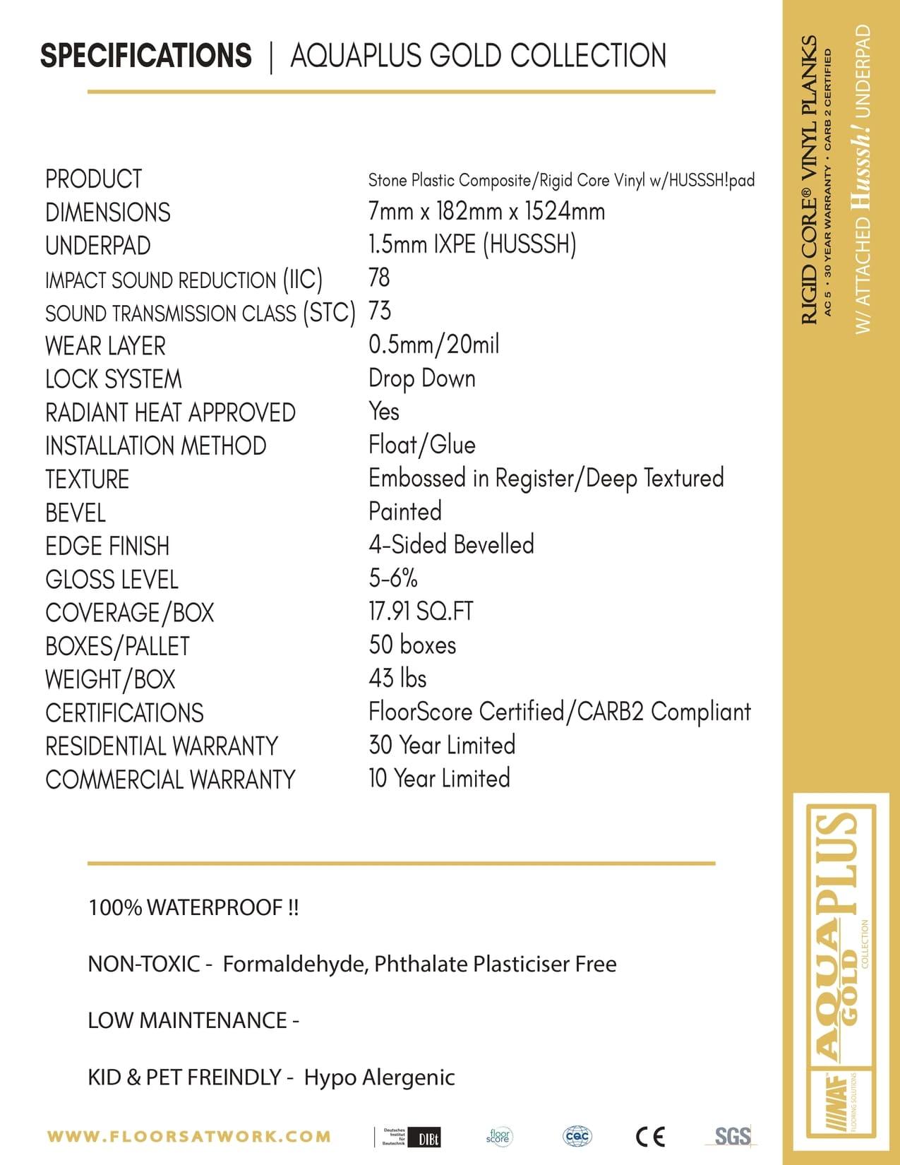 Lakeshore - AQUAPLUS Gold 7mm SPC Vinyl Flooring