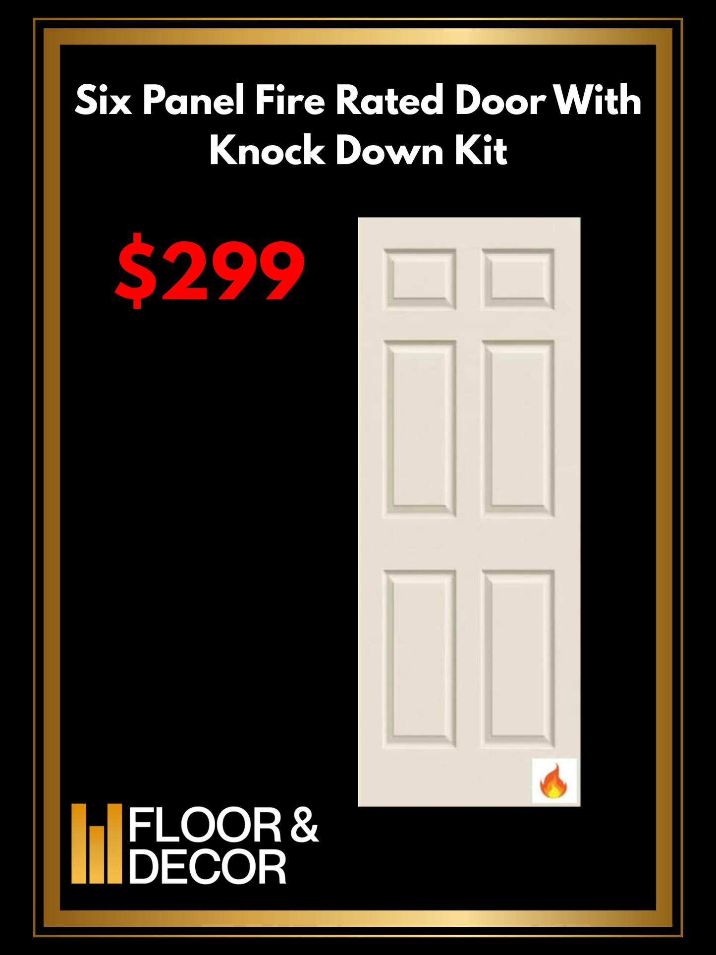 Six Panel Fire Rated Door With Knock Down Kit (6P-FFR-KDK-09)