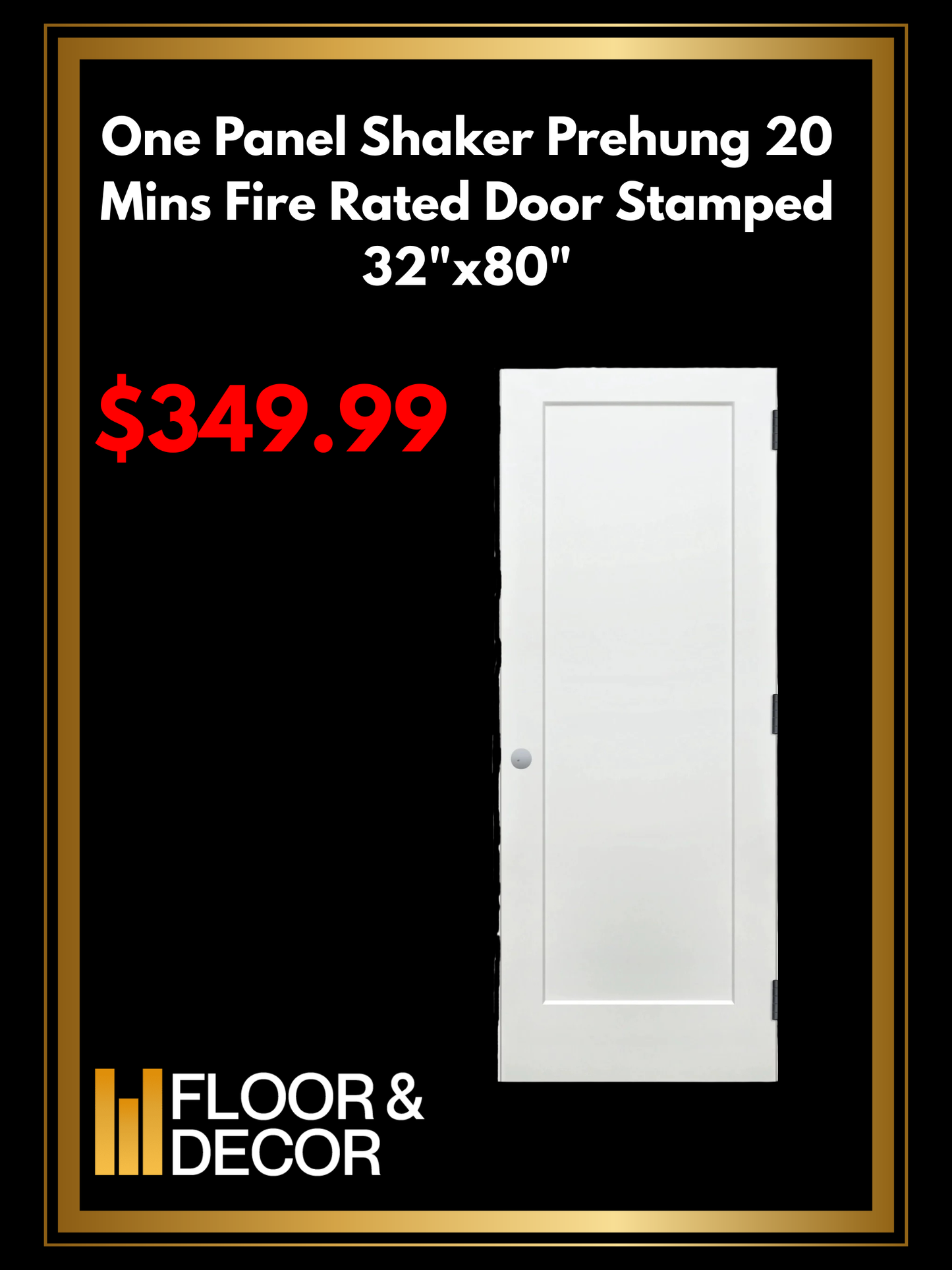 One Panel Shaker Prehung 20 Mins Fire Rated Door Stamped (FRD-1P-09)