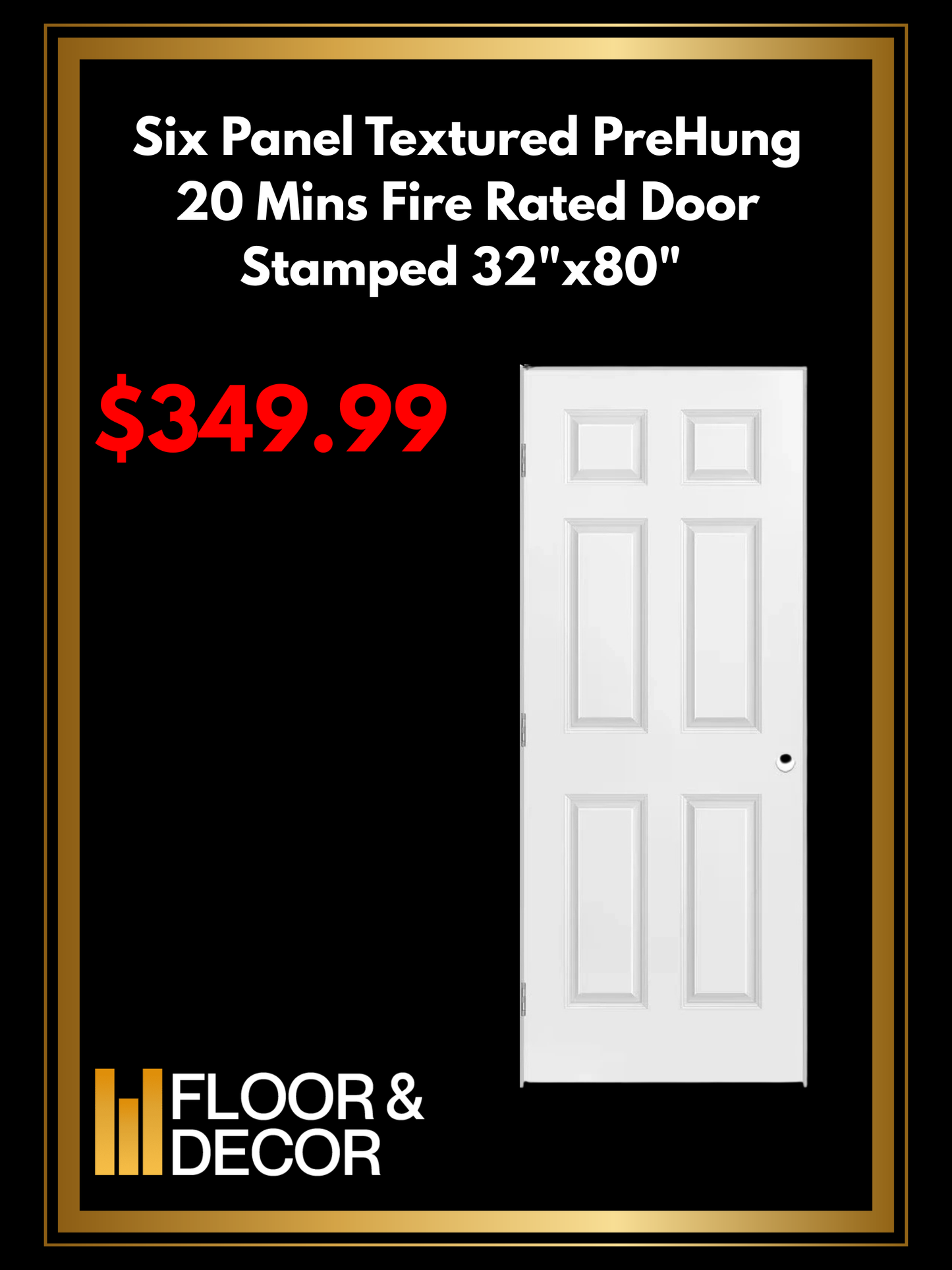 Six Panel Textured PreHung 20 Mins Fire Rated Door Stamped (6P-FR-033)