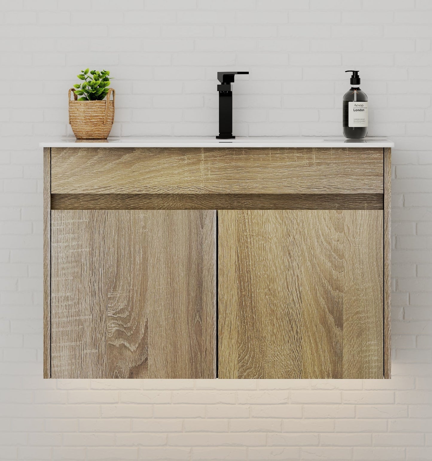 Slim 18" Deep Floating Bathroom Vanity with Integrated Ceramic Sink – 24"/28"/30"/32"