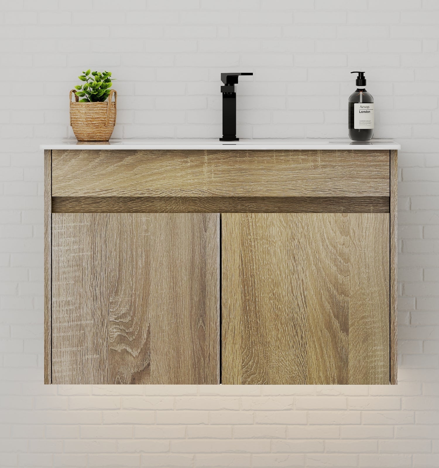 Slim 18" Deep Floating Bathroom Vanity with Integrated Ceramic Sink – 24"/28"/30"/32"