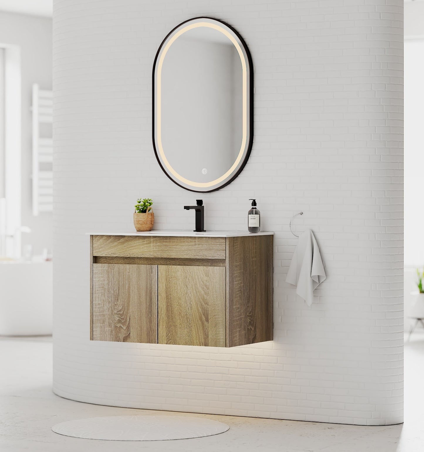 Slim 18" Deep Floating Bathroom Vanity with Integrated Ceramic Sink – 24"/28"/30"/32"