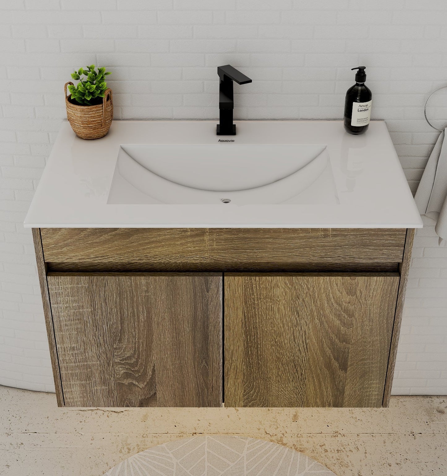Slim 18" Deep Floating Bathroom Vanity with Integrated Ceramic Sink – 24"/28"/30"/32"