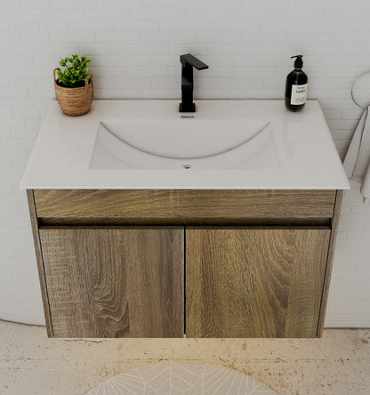 Slim 18" Deep Floating Bathroom Vanity with Integrated Ceramic Sink – 24"/28"/30"/32"