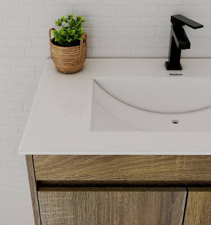 Slim 18" Deep Floating Bathroom Vanity with Integrated Ceramic Sink – 24"/28"/30"/32"