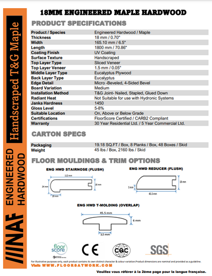 Natural - NAF 6.5''x 18mm MAPLE Engineered Hardwood