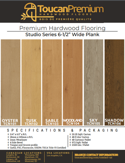 Oyster - Toucan 3/4" x 6 1/2" Engineered Hardwood Studio Collection