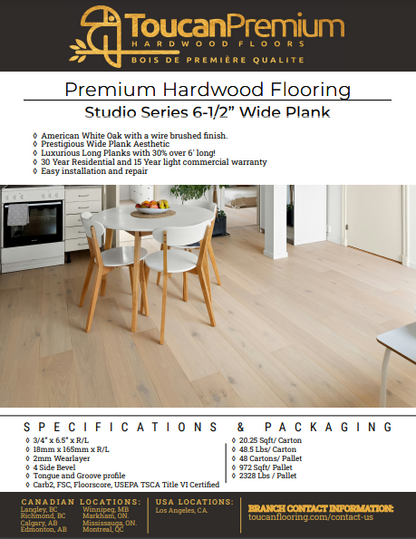Oyster - Toucan 3/4" x 6 1/2" Engineered Hardwood Studio Collection